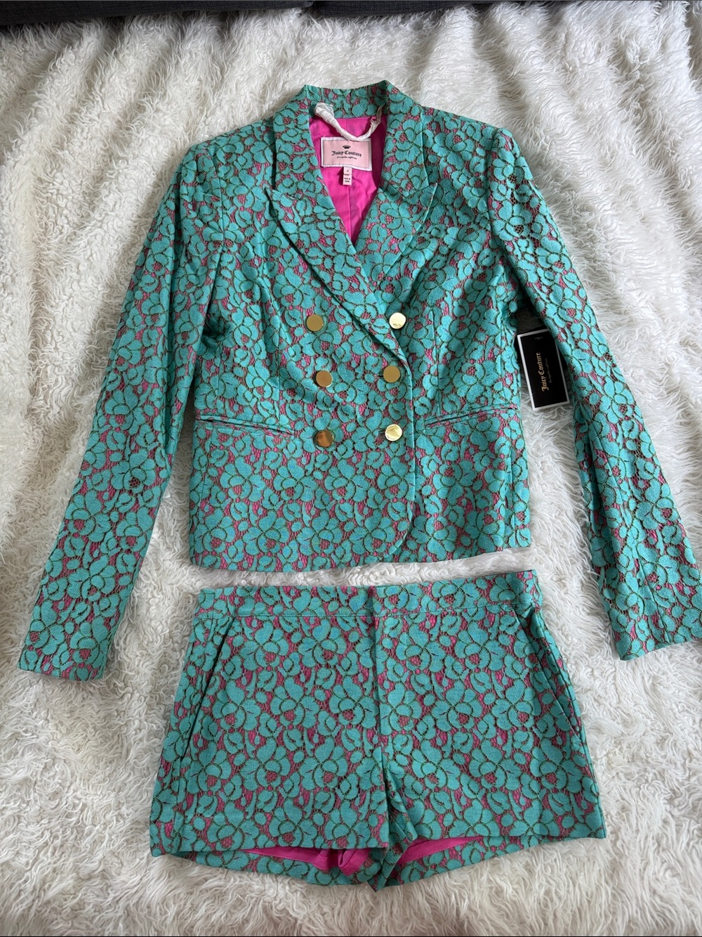 JUICY COUTURE LACE BLAZER AND SHORT SET WOMENS